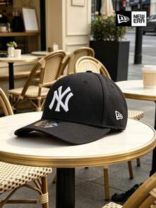 New Era Solid Black/White NY Logo Curved Brim Baseball Cap, Minimalist Daily Sun Hat, Suitable For Work And Night Out - Black - View 9
