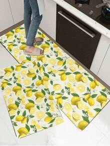 1pc Rubber Kitchen Mat, Printed With Vibrant Lemon And Floral Pattern Kitchen Mat, Can Be Placed In Front Of The Sink, Used For Standing, Kitchen Decoration - Multicolor - View 3