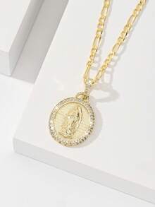 1 pieza Collar con colgante clásico de la Virgen María católica de circonita, cobre chapado en oro de 14k con artesanía sólida, cadena clásica estándar de 60 cm, talla vintage con acentos de circonita elegante y digna, adecuado para hombres y mujeres, combinando significado decorativo y religioso conmemorativo. - Amarillo Oro - Ver 5