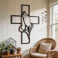 1PC Metal Cross Wall Art, Aesthetic Wall Decor Vintage Metal Hanging Ornament, Suitable For Home, Living Room, Office Decoration, Easter Decoration - Black - View 10