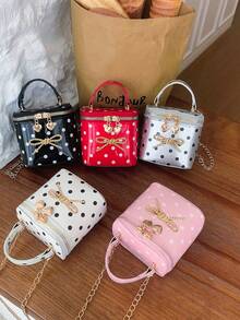 Bolso de mano mini con lunares para niñas, decoración de lazo, bolso bandolera con cadena, estilo princesa, cierre de cremallera, bolso accesorio adecuado para uso diario - A - Ver 2