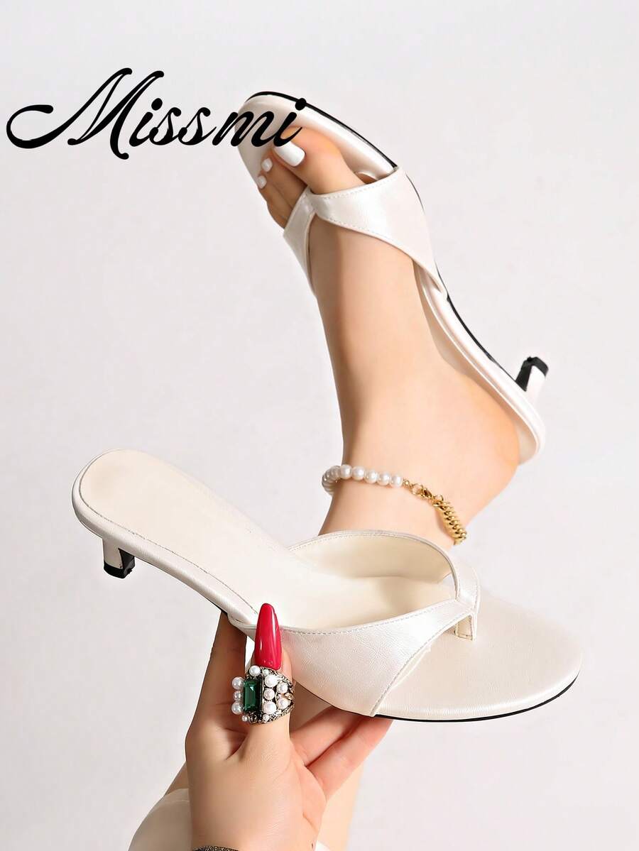French Square Toe Open Toe Thong High Heel Stilettos Sandals Summer New Kitten Heel Stiletto Flip Flop Slides