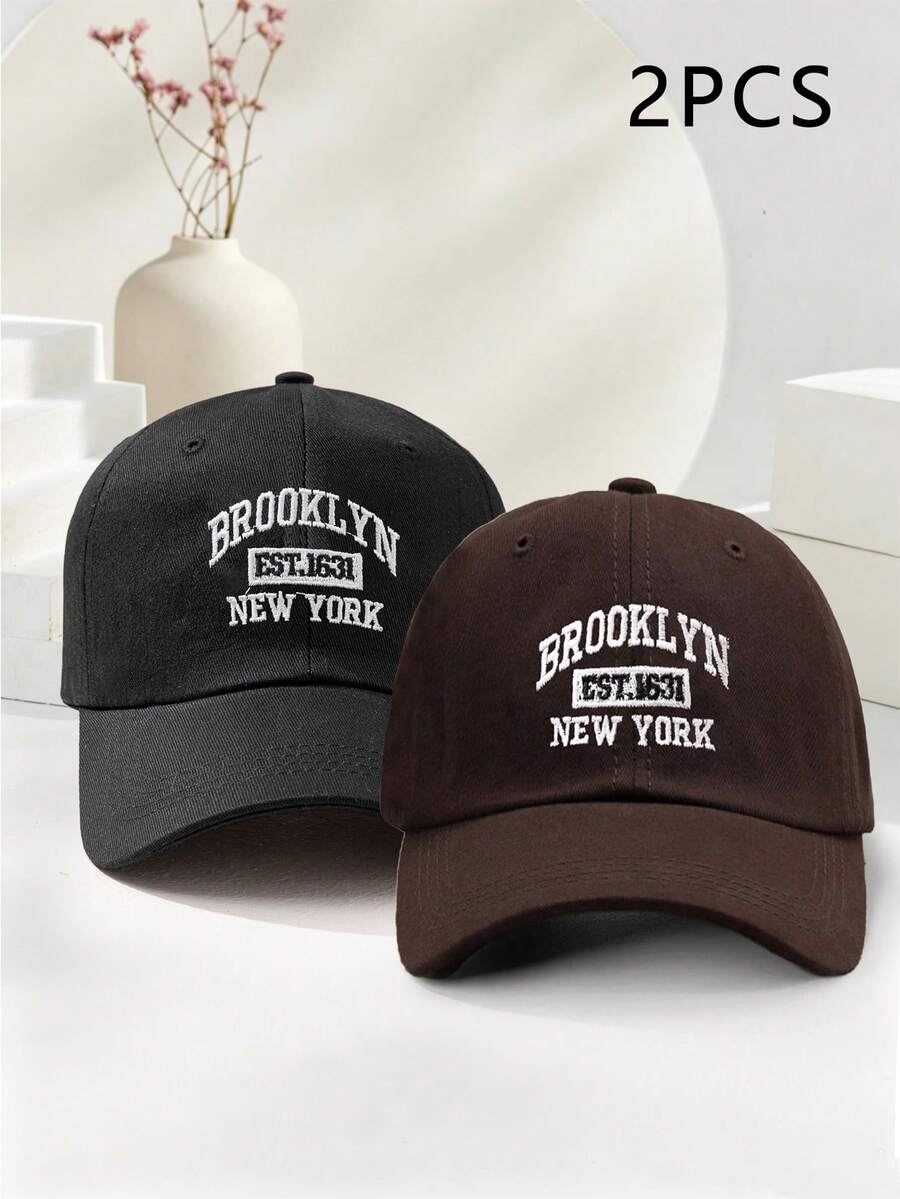 2件組 Y2K 滑雪帽 男女通用 刺繡字母 BROOKLYN NEW YORK 防曬透氣時尚棒球帽 適合日常戶外旅行防曬穿戴 - 黑色+咖啡 - 查看 1