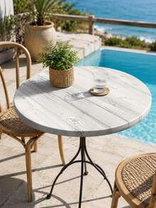 1pc-Whitewashed Wood Grain Round Elastic Fitted Table Cover, Rustic Farmhouse Stretch Polyester Tablecloth With Elastic Edge, Washable Snug Fit Table Cover For Patio Garden Table, Poolside, Picnic, Outdoor Dining - Multicolor - View 1