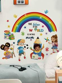 1pc Cartoon Children's Theme Wall Sticker Set, Sports/Rainbow Learning Dual Styles Available, Self-Adhesive Inspirational Decorative Stickers, Kids Room & Classroom Wall Decoration Tool - Wall Stickers - View 9