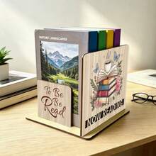 Wooden Bookends Coffee Floral Print Desktop Storage Rack Natural Wood Aesthetic Book Stand Compact Home Book Organizer Gift For Book Lovers - Champagne - View 5