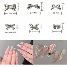 - Colgantes de lazo dorados y plateados, calcomanas 3D de metal pequeas y grandes, accesorios de uas de Navidad para arte de bricolaje, 60 unidades - Pago - Ver 2