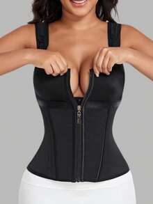 High Compression Double Layer Waist Trainer. Shaping Corset With Bra, Waist Trainer. - Black - View 1