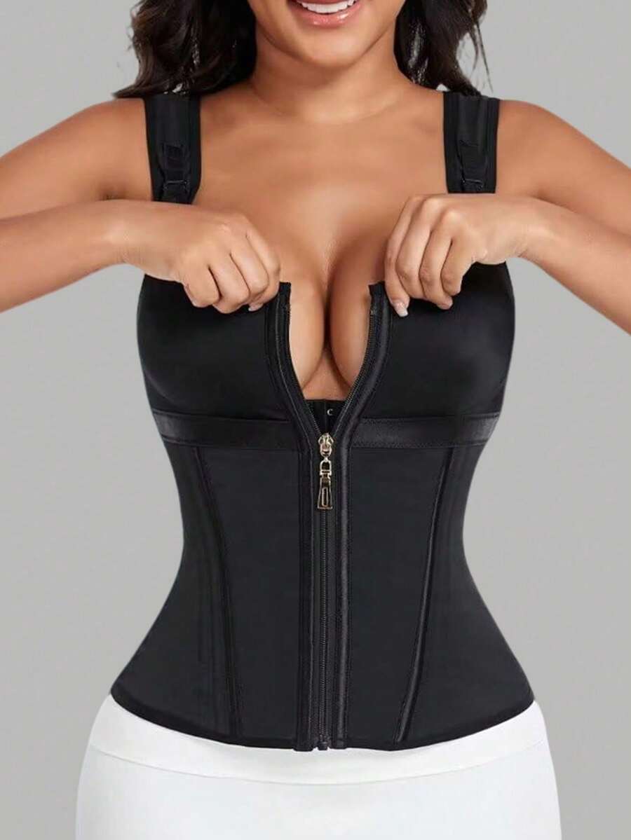 High Compression Double Layer Waist Trainer. Shaping Corset With Bra, Waist Trainer. - Black - View 1