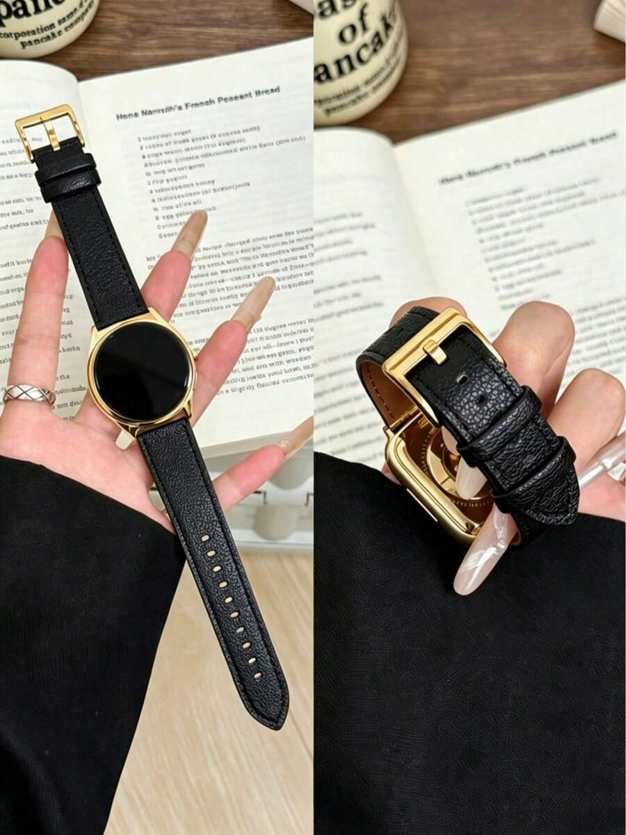 1件 PU圓形手錶錶帶,兼容 Galaxy Watch 7、Galaxy Watch 5、Galaxy Watch 6、4,適用 40mm 42mm 43mm 44mm 45mm 46mm 47mm,20mm 22mm,金色 - black gold - 查看 1