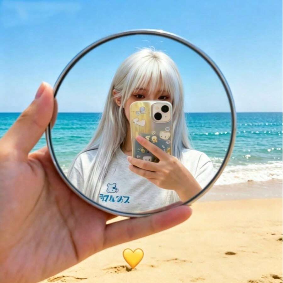 1/2 旅行自拍凸面鏡，廣角玻璃鏡，小圓鏡，可用於記錄足跡，手持攝影道具，適合戶外旅行攝影與居家裝飾，旅行必備，日常使用