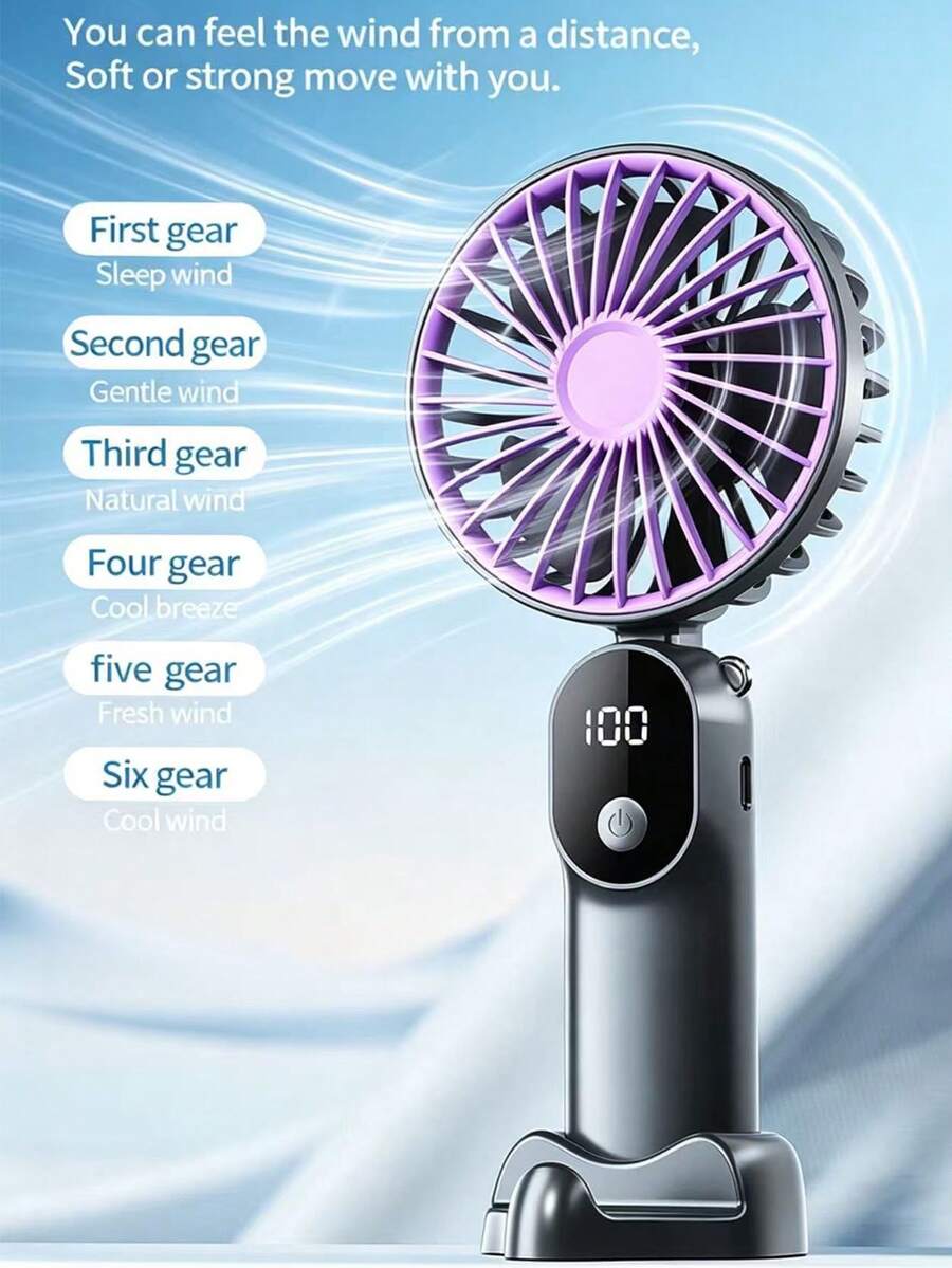 1 pieza Ventilador portátil con batería, capacidad de batería mejorada, tiempo de funcionamiento prolongado, 4 velocidades ajustables, adecuado para estudiantes, oficina, viajes al aire libre, regalo perfecto, esencial para vacaciones - multicolor - Ver 1