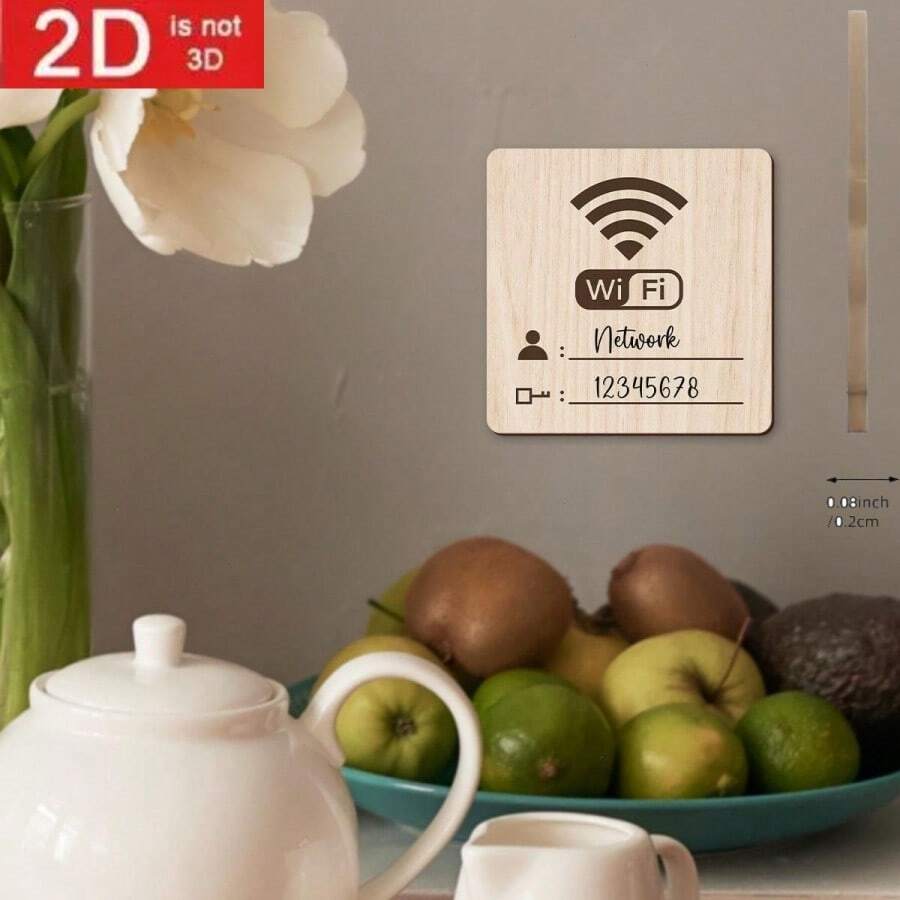 10入 2D平面原木色正方形WiFi符號木製貼紙,附掛鉤式背膠,空白密碼標籤,適用於辦公室與公共區域 - C - 查看 1
