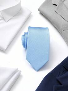 1PC Men's Light Blue No-Knot Easy-Wear Elastic Striped Tie, Suitable For Daily Wear - Baby Blue - View 2