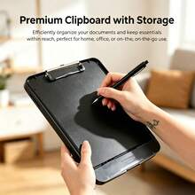 Caja de archivos A4 grande con ranura para bolígrafo, caja de almacenamiento de archivos de escritorio de plástico con tablero de escritura, diseño todo en uno - negro - Ver 6