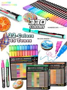 330 Colors Acrylic Paint Markers, 17 Major Color Series With 22 Selected Colors Per Series, Student Painting Anime Art Acrylic Ma, First Day Of School - Multicolor - View 3