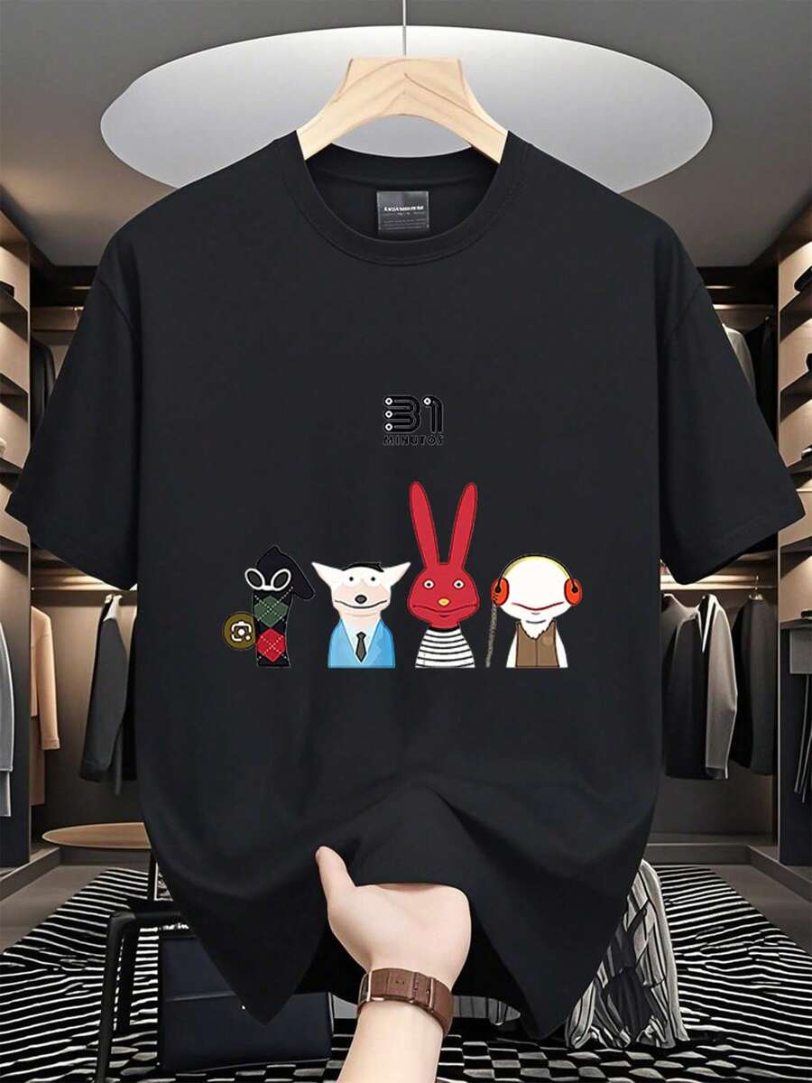 Local Store, Men's Shirts, Men's Clothing, Men's Shirts, Men's Shirt, Muppets 31 Minutos T-Shirt 180g Black And White, Character Print, High Quality, Collar - 黑色 - 查看 1