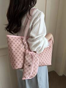 Bolso Tote de Gran Capacidad para Mujer, Bolso de Hombro para Estudiante Universitaria y Viajera - Rosa - Ver 8
