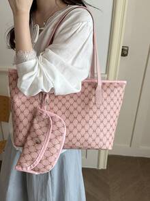 Bolso Tote de Gran Capacidad para Mujer, Bolso de Hombro para Estudiante Universitaria y Viajera - Rosa - Ver 6