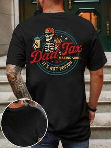 Camiseta de cuello redondo con estampado de esqueleto para hombre, corte regular, manga corta, estilo casual para verano, top de moda para uso diario, tropical. IMJD - Negro - Ver 1