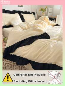 2/3件淡黃色工藝風床上用品套裝，1件被套和2個枕套，舒適柔軟家居紡織品，親膚柔軟，多色可選，男女生宿舍床上用品，簡約時尚家居裝飾，臥室柔軟舒適床上用品，時尚套裝，可機洗不含填充物 - 淡黃色 - 查看 4