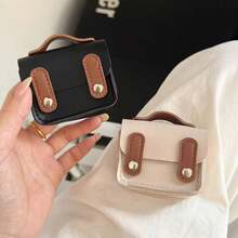 Mini Preppy Style PU Leather Earphone Storage Bag, Contrast Color Flap Design, Portable Shockproof Bluetooth Earphone Protective Case, Compact Multifunctional Data Cable & Coin Storage Pouch, Multiple Colors Available - Multicolor - View 7