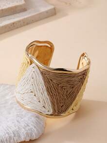 1pc Fashion Bohemian Vintage Handmade Triangle Pattern Color-Block Woven Adjustable Open Cuff Wide Bangle Bracelet For Women, Textured Niche Unique Design, Vacation Accessory Suitable For Holiday, Party, Market And Daily Wear - Multicolor - View 9