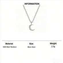 1 pieza Collar con colgante de diseño de luna de plata de ley S925, joyería de calidad elegante para uso diario de mujeres, regalo exquisito para seres queridos - Plateado - Ver 5