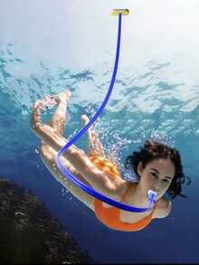 1pc Adult Dry Snorkel Breathing Device, 1m And 2m Silicone Diving Tube, Suitable For Freestyle Swimming And Diving, Freediving Underwater Breathing Equipment - Blue - View 1