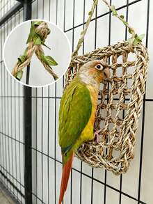 Natural Handwoven Parrot Climbing Net Hammock, Durable Chewable Rope Mat, Beak Grinding Toy, Suitable For Cockatiel, Conure, Parakeet And All Small To Medium Pet Birds As Hanging Swing Perch Accessory - View 1
