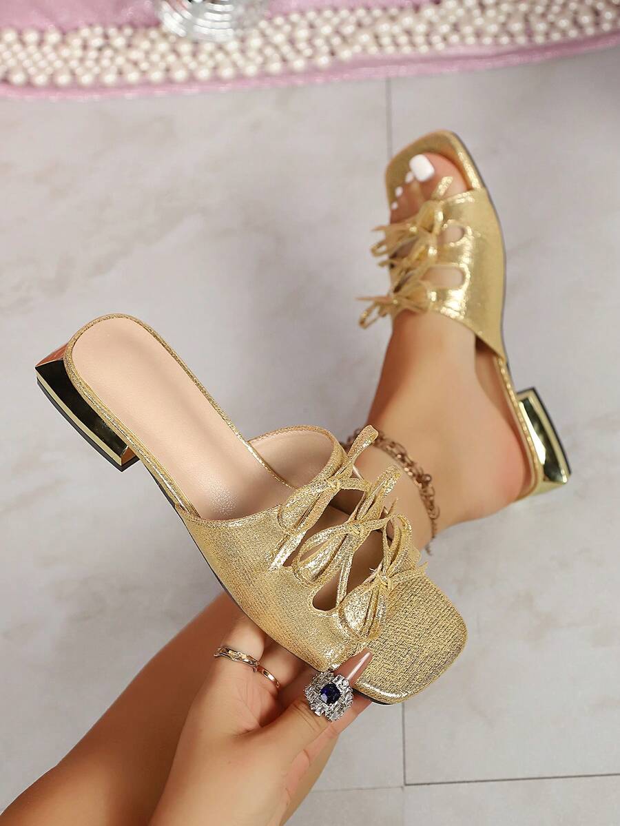 Spring/Summer New Women's High Heel Transparent Slides Sandals Shoes - Gold - View 1