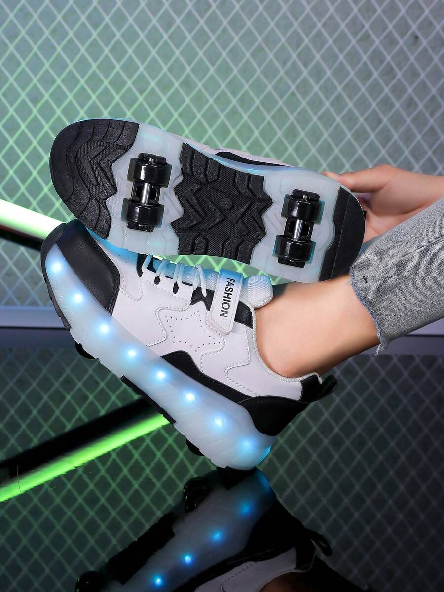 Unisex LED Rechargeable Light-Up Shoes, Children's Roller Skates, Multi-Function Transformable Roller Shoes, Suitable For All Seasons, With Detachable Wheels, Ideal For Outdoor And Sports Skating