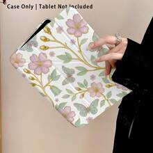 Floral Pattern Painted Effect Acrylic Crystal Tablet Protective Case With Stand, Compatible With Samsung/Apple/Honor/ Popular Models, Foldable Anti-Bend, Silicone Reinforced Corners, Auto Wake/Sleep Function, Built-In Pen Slot, Multi-Angle Foldable Stand - Style 12 - View 7