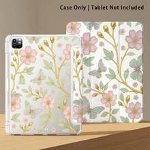 Floral Pattern Painted Effect Acrylic Crystal Tablet Protective Case With Stand, Compatible With Samsung/Apple/Honor/ Popular Models, Foldable Anti-Bend, Silicone Reinforced Corners, Auto Wake/Sleep Function, Built-In Pen Slot, Multi-Angle Foldable Stand - Style 12 - View 6