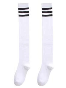 2 Pairs Striped Print Over-The-Knee Socks, Preppy Style Over-The-Knee Socks, Women's Long Socks And Socks - Multicolor - View 9