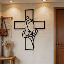 1PC Metal Cross Wall Art, Aesthetic Wall Decor Vintage Metal Hanging Ornament, Suitable For Home, Living Room, Office Decoration, Easter Decoration - Black - View 2