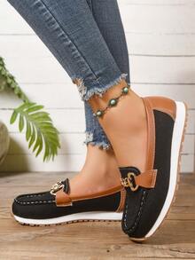 Sepatu Loafer Kanvas Wanita dengan Gesper, Sepatu Slip-On Berbentuk Rendah yang Nyaman, Serbaguna untuk Segala Pakaian, Mudah Dipakai dan Dilepas - Hitam - View 3