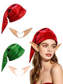 Elf Costume Accessories Including Gnome Hat And Ears Cosplay, Halloween, Christmas Elf Hat, Elf Ears - Multicolor - View 1