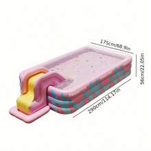 New Pink Large Inflatable Pool, Slide Style 3-Layer Circular Inflatable Pool, Comes With Large Capacity Air Pump And Water Play Set, Easy To Inflate, Novel Color And Style, Large Size Suitable For Multiple People, Ideal For Outdoor Yard Family Gatherings, Great Choice For Summer Water Play - C - View 8