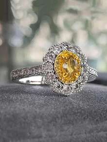 1 Stück eleganter kubischer Zirkonia Ring, geeignet für Frauen zum Tragen, geeignet für Hochzeit, Verlobung, Jahrestagsparty, Valentinstag Geschenk - Gelb - Übersicht 5