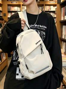 男士防水斜挎包，防盜胸帶接口，輕量尼龍肩背包，適合旅行、徒步、工作、日常通勤 - 白色 - 查看 5