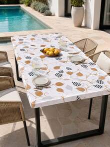 1pc-Fitted Table Cover, Stretch Tablecloth For Outdoor Dining Table, Modern Leaf Print Polyester Table Cover With Elastic Edge, Washable Table Protector For Patio Garden Kitchen Dining, Picnic, Party, Everyday Home Decor - Multicolor - View 8