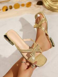 Spring/Summer New Women's High Heel Transparent Slides Sandals Shoes - Gold - View 1