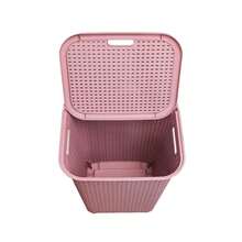 Combo Of 2 Rattan Baskets With Lids - La Ardilla Plastics - Basket, Laundry Hamper, Organizer, Polypropylene Material, Durable, Lightweight And Elegant - Ideal For Indoor And Outdoor Use, Bedroom, Laundry Area. - 粉色 - 查看 7