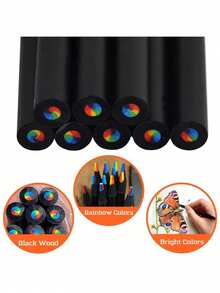 15pcs Rainbow Colored Pencils, Colored Pencils, Colored Combination Wooden Black Pencils For Sketching And Painting, Suitable For Birthday, Party, Halloween, Christmas Gifts, Essential For Painting Lovers, Back To School Supplies - Sets - View 3