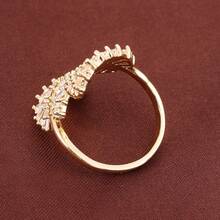 1pc Wide Leaf-Shaped Open Adjustable Design Artificial Zirconia Inlaid Women's Ring - Multicolor - View 6