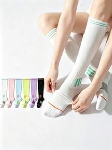 3 pares de calcetines de compresión profesional para pantorrilla de mujer, calcetines deportivos de tubo largo para fitness, correr, saltar la cuerda, yoga, ciclismo, bádminton, color aleatorio - Multicolor - Ver 5