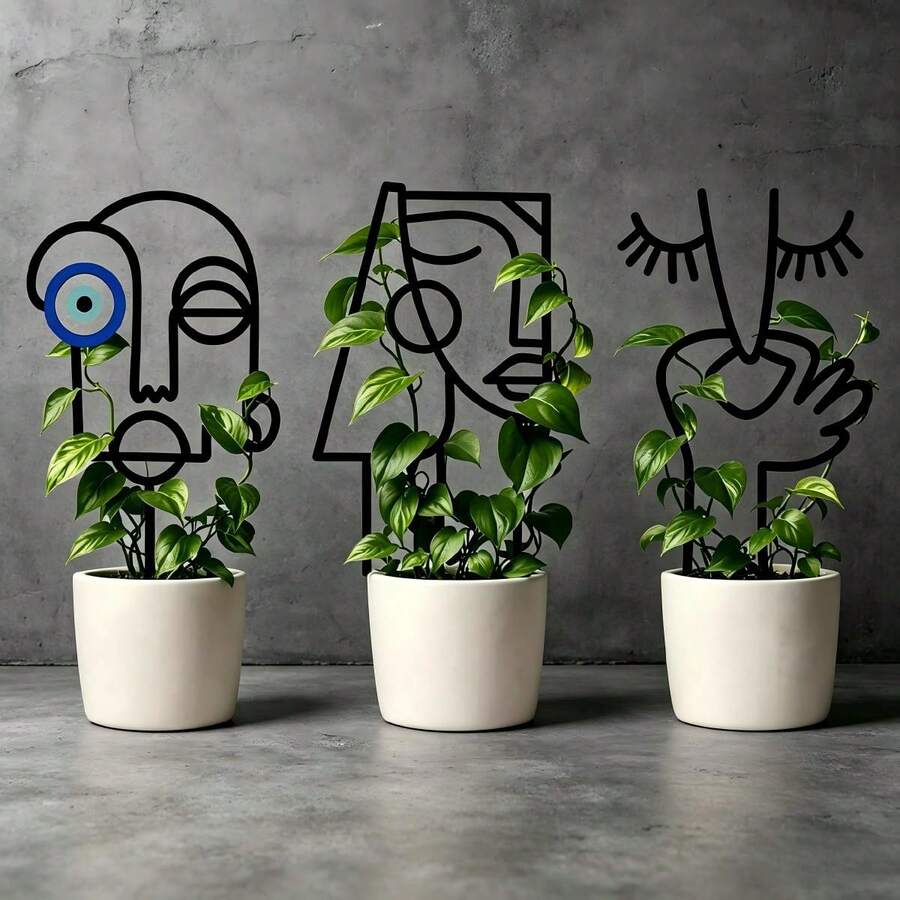 1pc Geometric Creative Abstract Face Plant Support Stake, Climbing Vine Fixing Rack, Home Potted Plant Decorative Ornament - Abstract Human Face Inserted - View 1