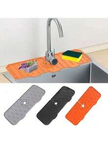 1pc Thick Silicone Faucet Splash Guard, Sink Splash Mat - Durable Thick Design, Suitable For Kitchen And Bathroom Sinks, Silicone Soap Dish With Drain Hole - Anti-Splash, Fit For Kitchen And Bathroom Sink Countertops, Home Decor, Kitchen Accessories - Multicolor - View 2