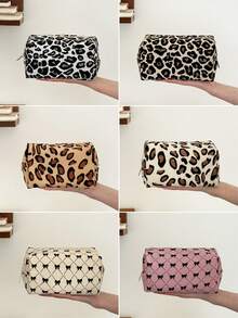 AGG, Bolsa de maquillaje con estampado de leopardo retro para mujer, bolsa con forro interior, neceser de viaje portátil, bolso de mano, bolsa versátil para almacenamiento de cuidado de la piel, organizador de productos de higiene femenina, regalo para mamá o novia - Multicolor - Ver 2
